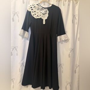 Dainty Jewells Black Dress with White Lace Collar and Cuffs